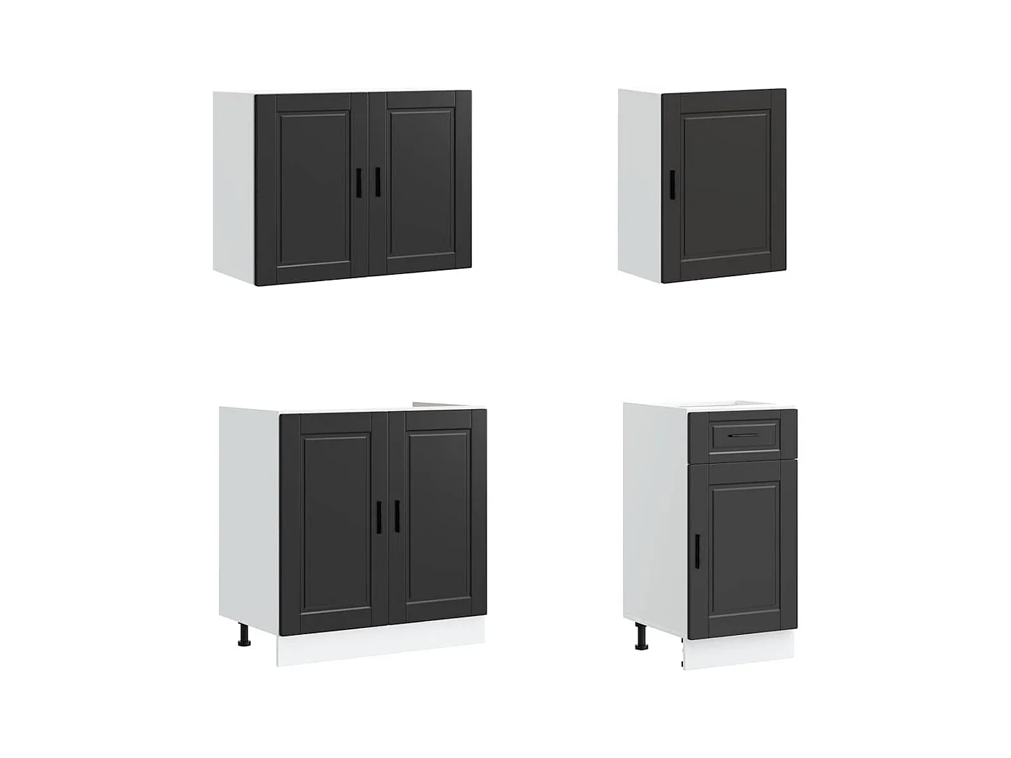 Conjunto de armarios de cocina "Porto" de 7 piezas de madera de ingeniería negra