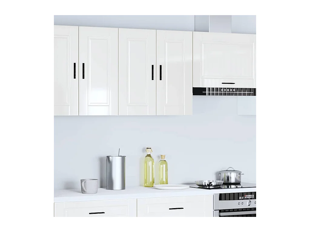 Armoire murale de cuisine Porto blanc brillant bois ingénierie