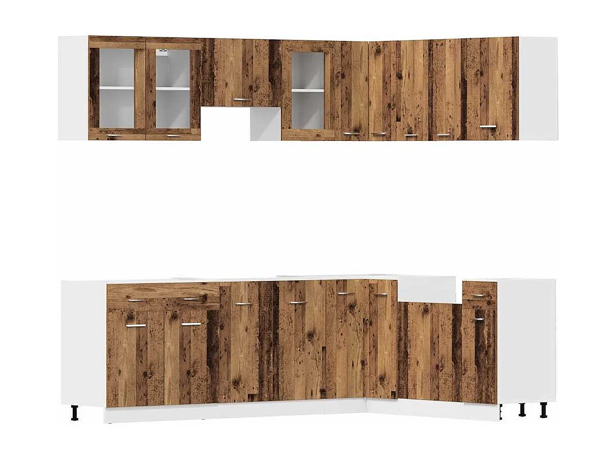 Ensemble de 11 meubles de cuisine "Lyon" en bois d'ingénierie vieilli