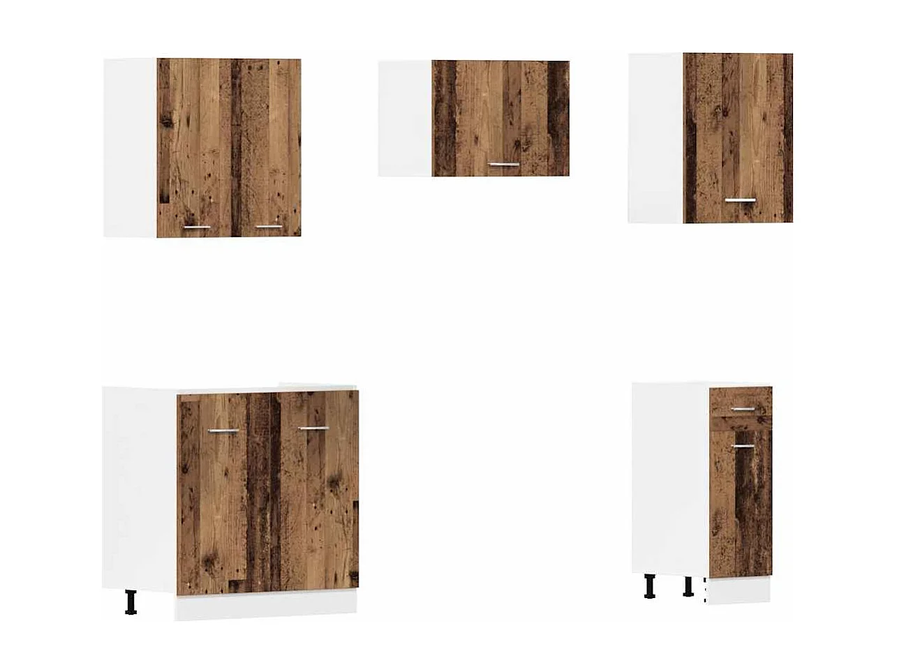 Ensemble de 11 meubles de cuisine "Lyon" en bois d'ingénierie vieilli