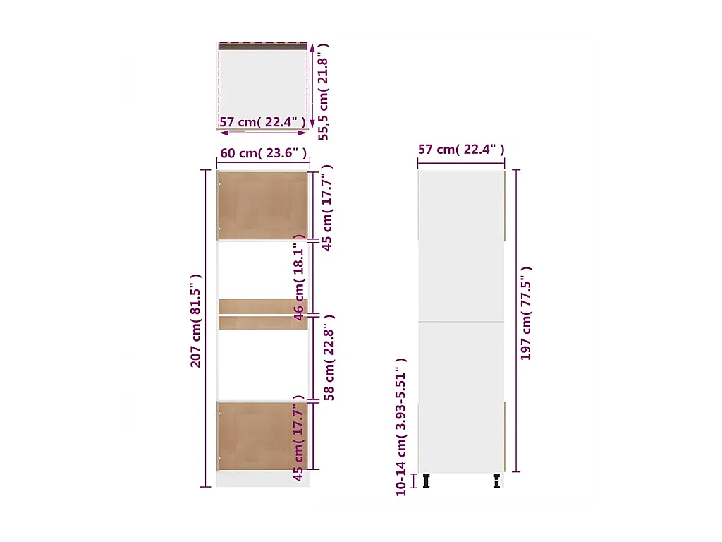 Mikrowellenumbauschrank Lyon Braun Eichen-Optik 60x57x207 cm