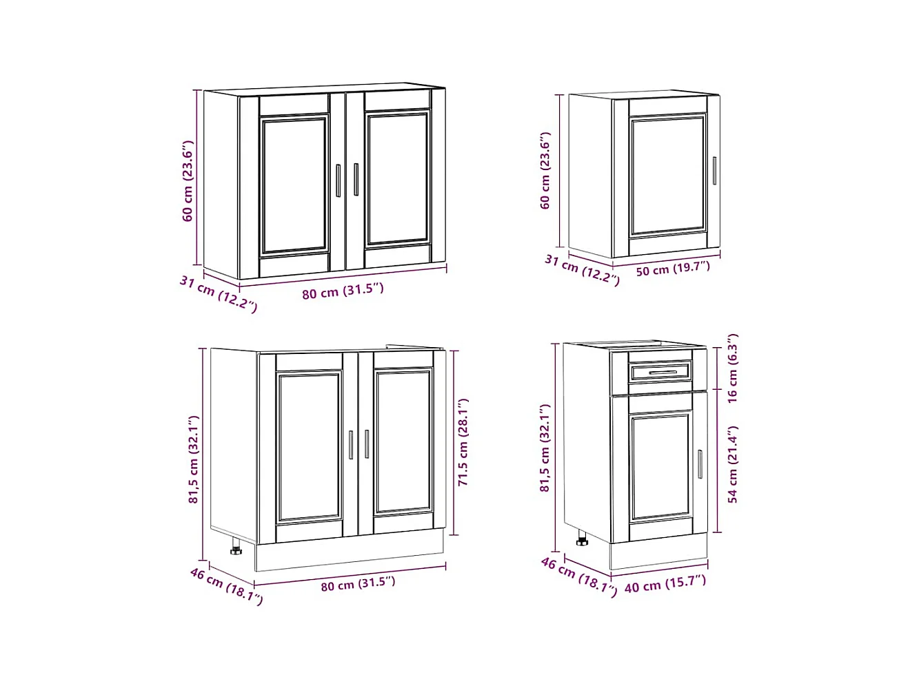 7-tlg. Küchenschrank-Set Porto Weiß Holzwerkstoff