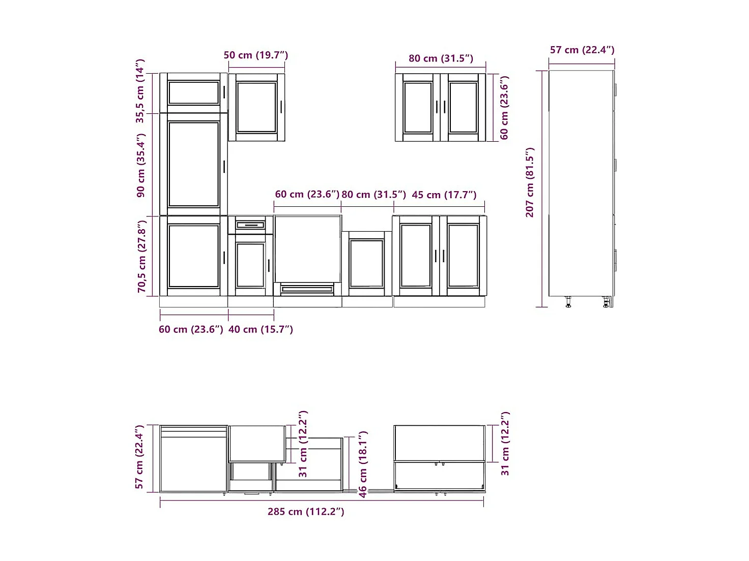 Ensemble de 7 meubles de cuisine "Porto" en bois d'ingénierie blanc