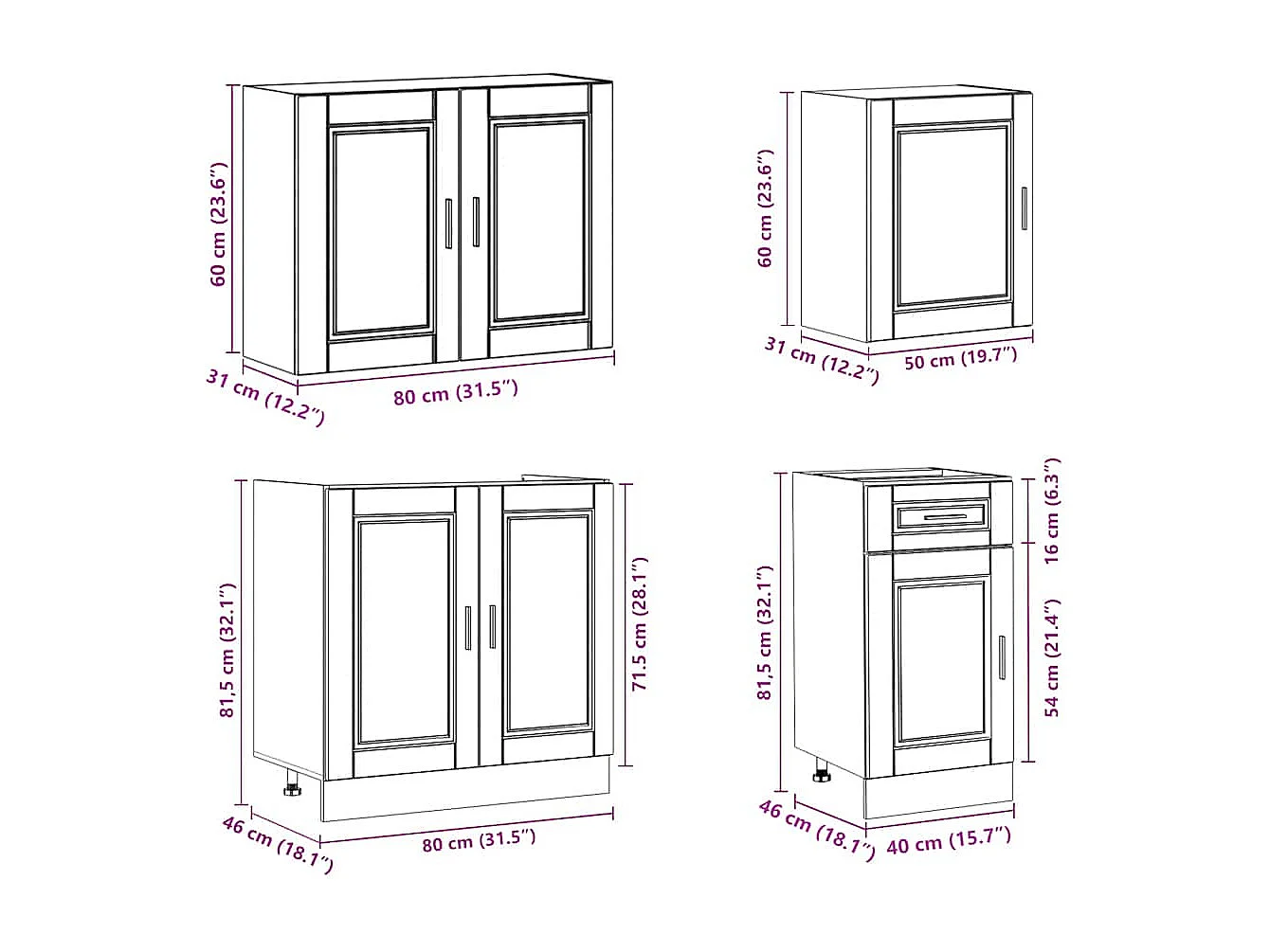 Ensemble de 7 meubles de cuisine "Porto" en bois d'ingénierie blanc