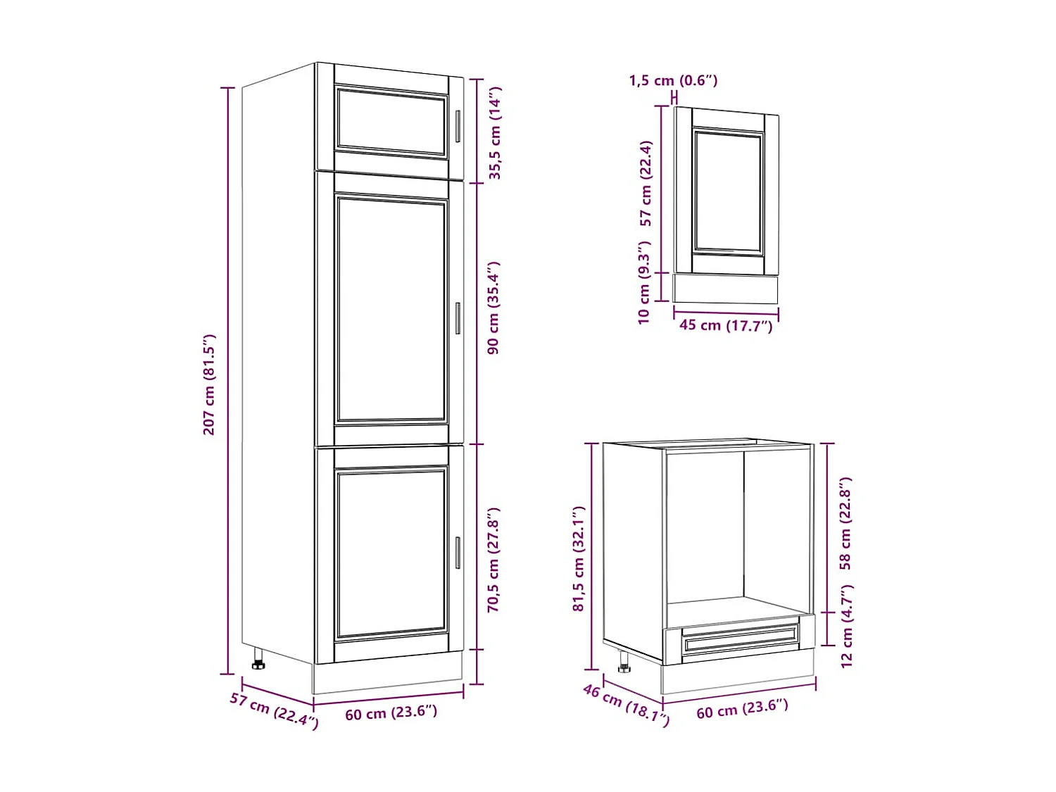 Ensemble de 7 meubles de cuisine "Porto" en bois d'ingénierie blanc