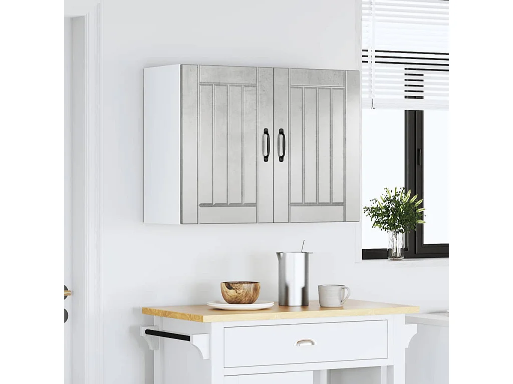 Armoire murale de cuisine Lucca gris béton bois ingénierie