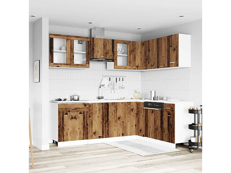 Ensemble de 11 meubles de cuisine "Lyon" en bois d'ingénierie vieilli