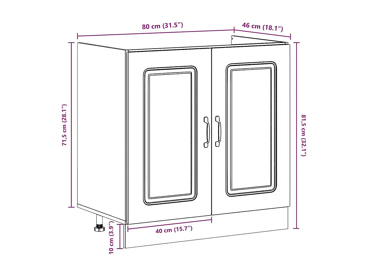 Keukenkast Kalmar Zwart 80 x 46 x 81,5 cm Bewerkt hout