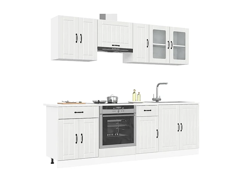 Ensemble de 8 meubles de cuisine "Lucca" en bois d'ingénierie blanc brillant