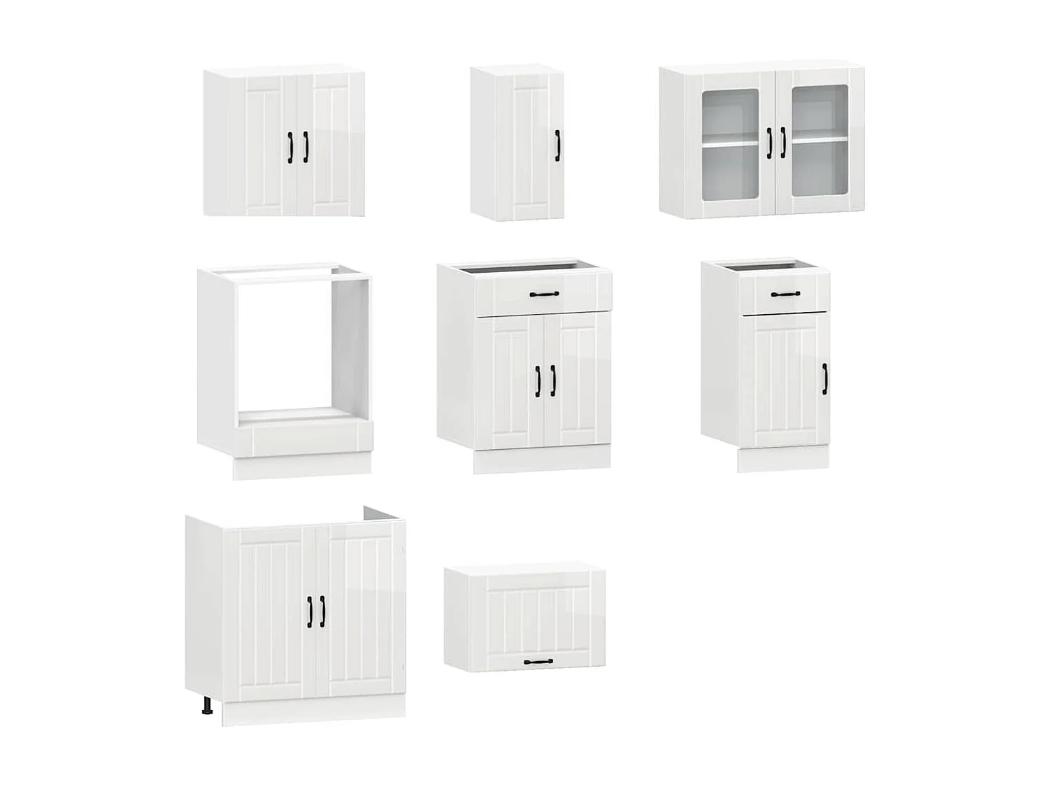 Ensemble de 8 meubles de cuisine "Lucca" en bois d'ingénierie blanc brillant