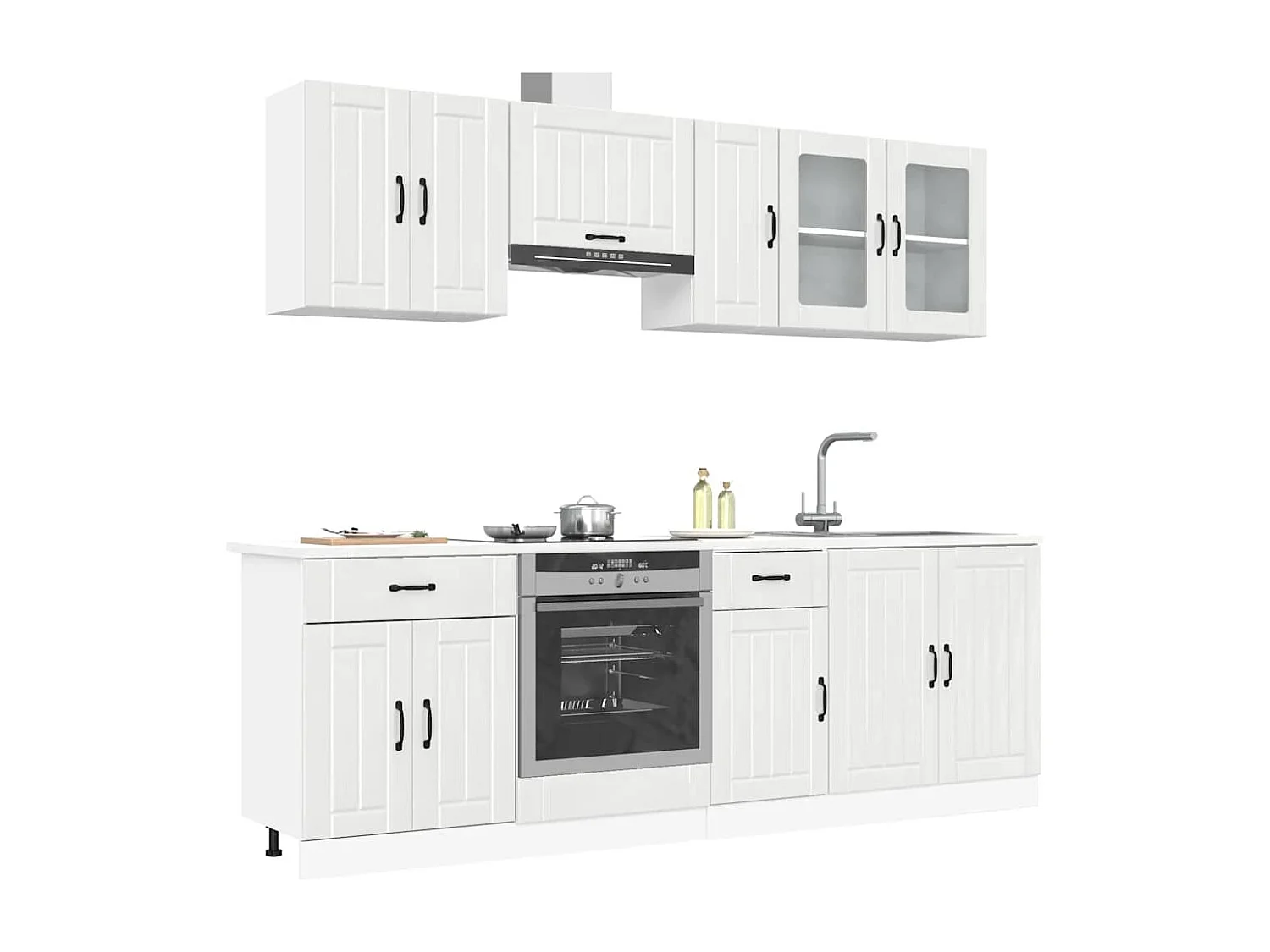 Ensemble de 8 meubles de cuisine "Lucca" en bois d'ingénierie blanc brillant