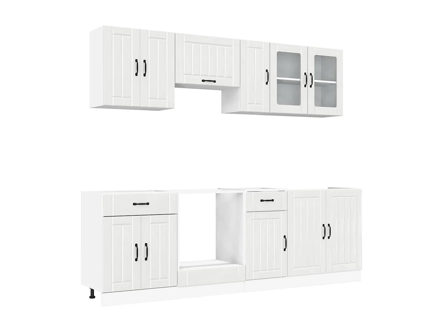 Ensemble de 8 meubles de cuisine "Lucca" en bois d'ingénierie blanc brillant