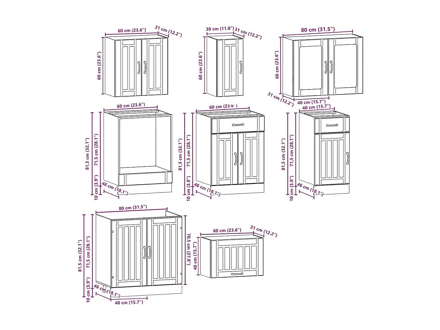 Ensemble de 8 meubles de cuisine "Lucca" en bois d'ingénierie blanc brillant