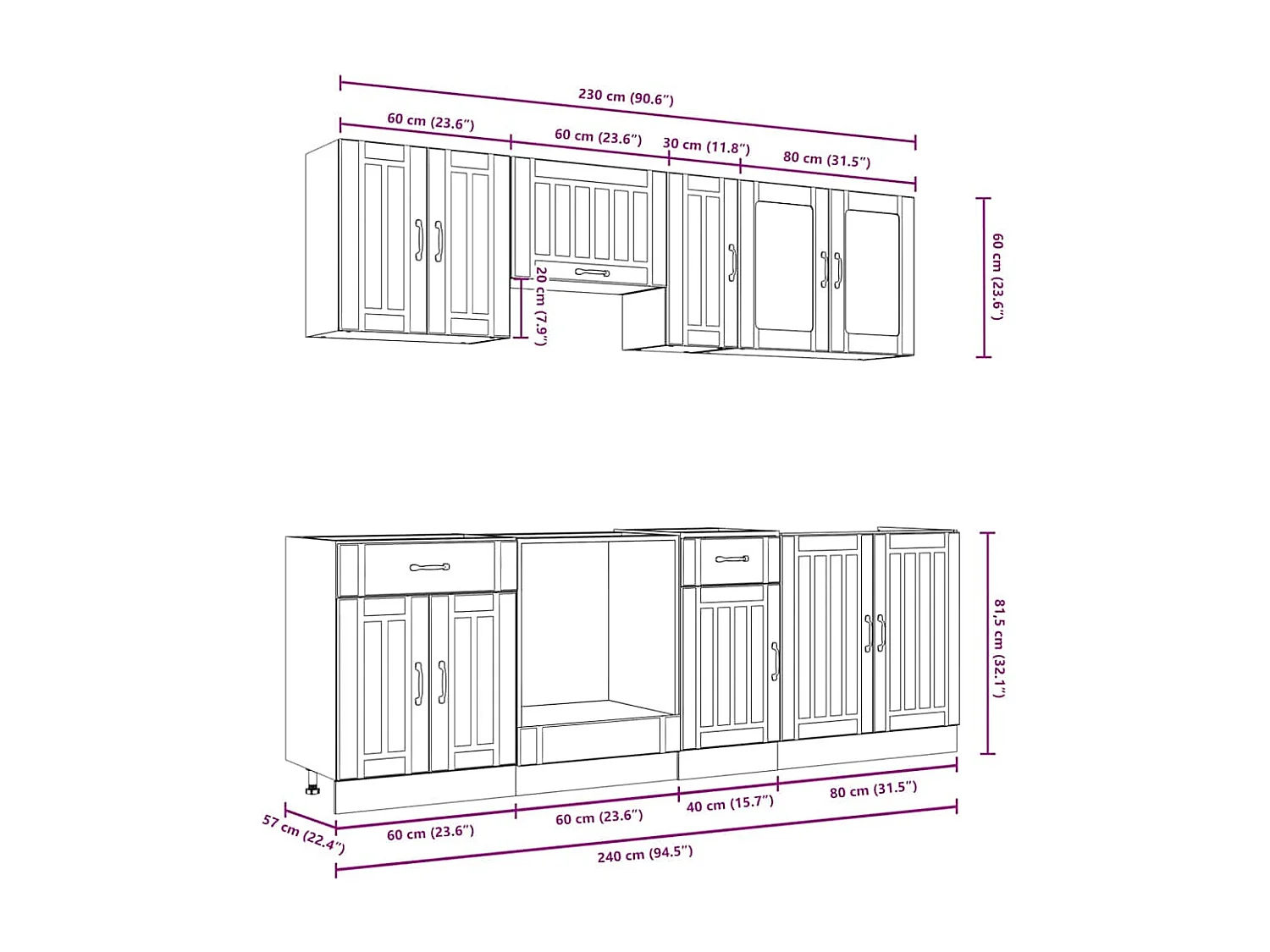 Ensemble de 8 meubles de cuisine "Lucca" en bois d'ingénierie blanc brillant