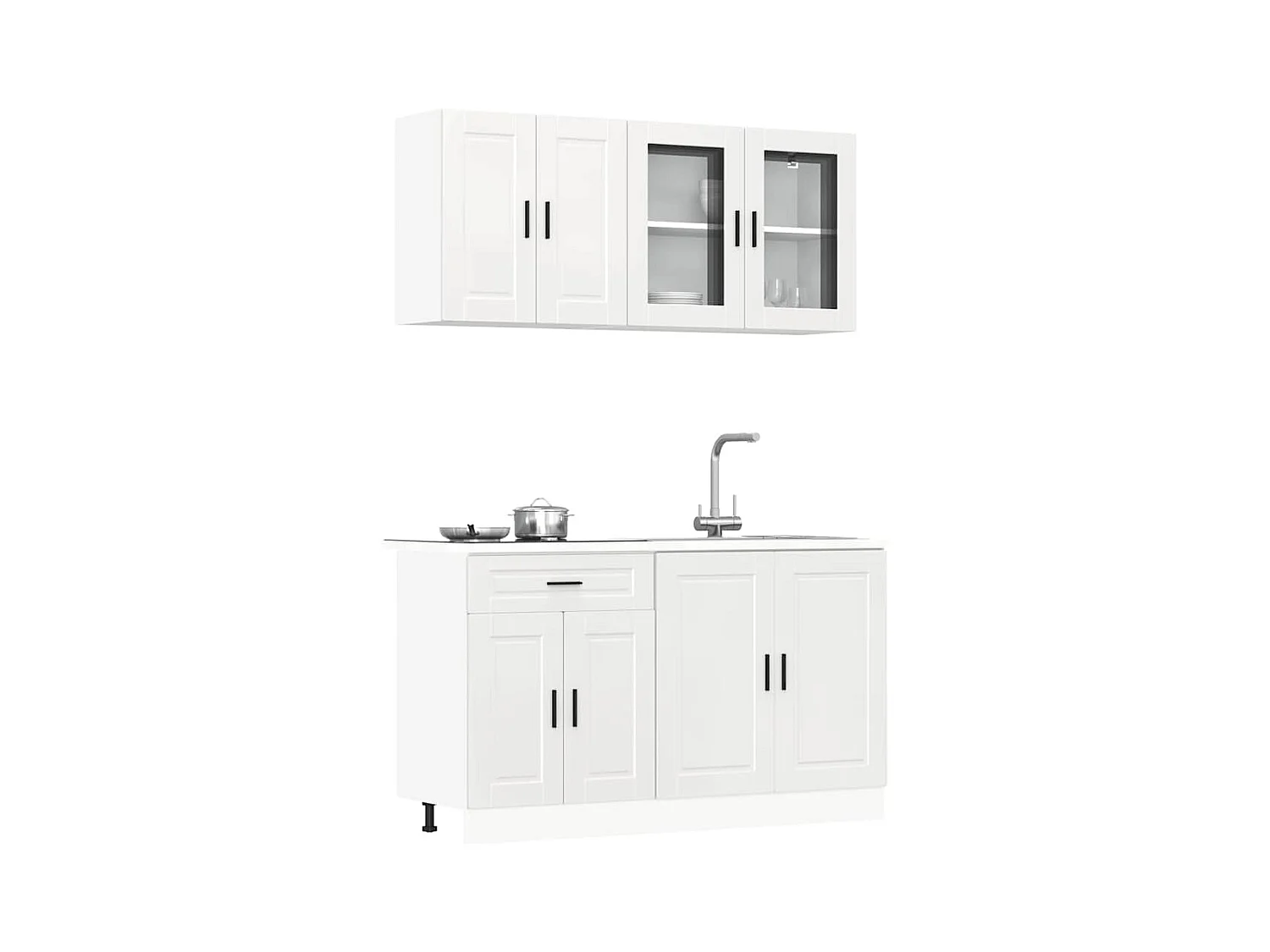 Ensemble de 4 meubles de cuisine "Porto" en bois d'ingénierie blanc brillant