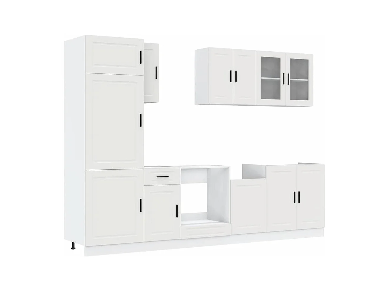 Conjunto de armarios de cocina "Porto" de 8 piezas en madera de ingeniería blanca