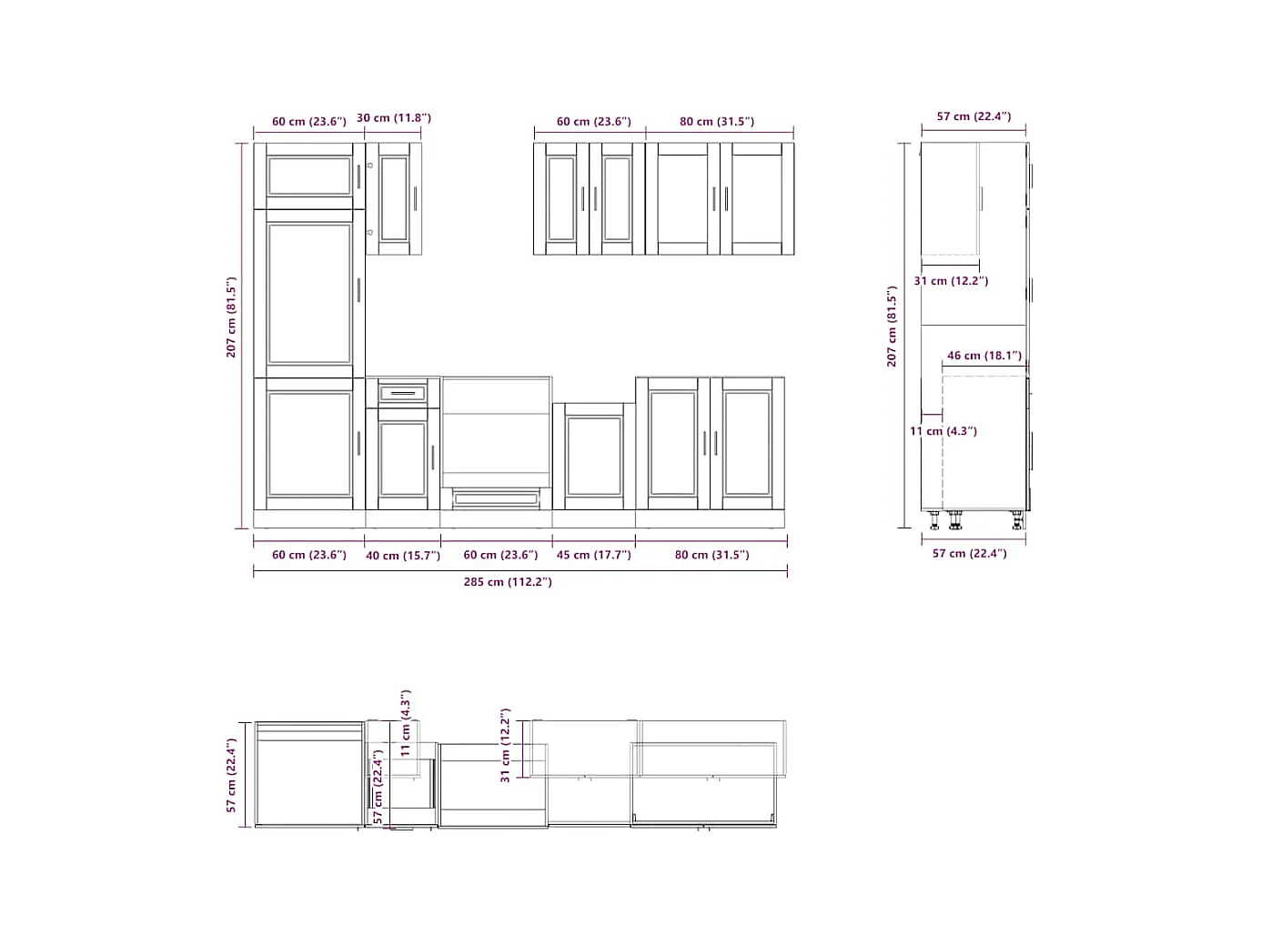 Conjunto de armarios de cocina "Porto" de 8 piezas en madera de ingeniería blanca