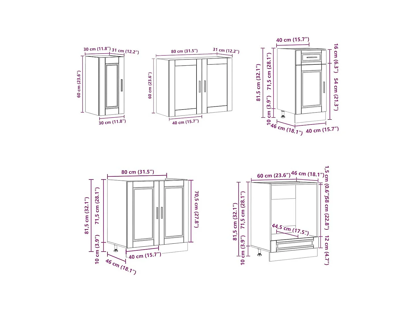 Conjunto de armarios de cocina "Porto" de 8 piezas en madera de ingeniería blanca