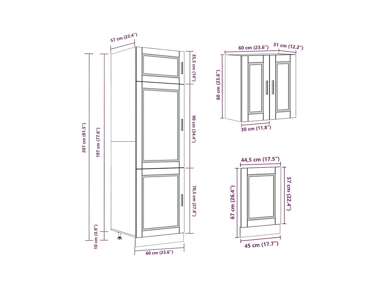 Conjunto de armarios de cocina "Porto" de 8 piezas en madera de ingeniería blanca