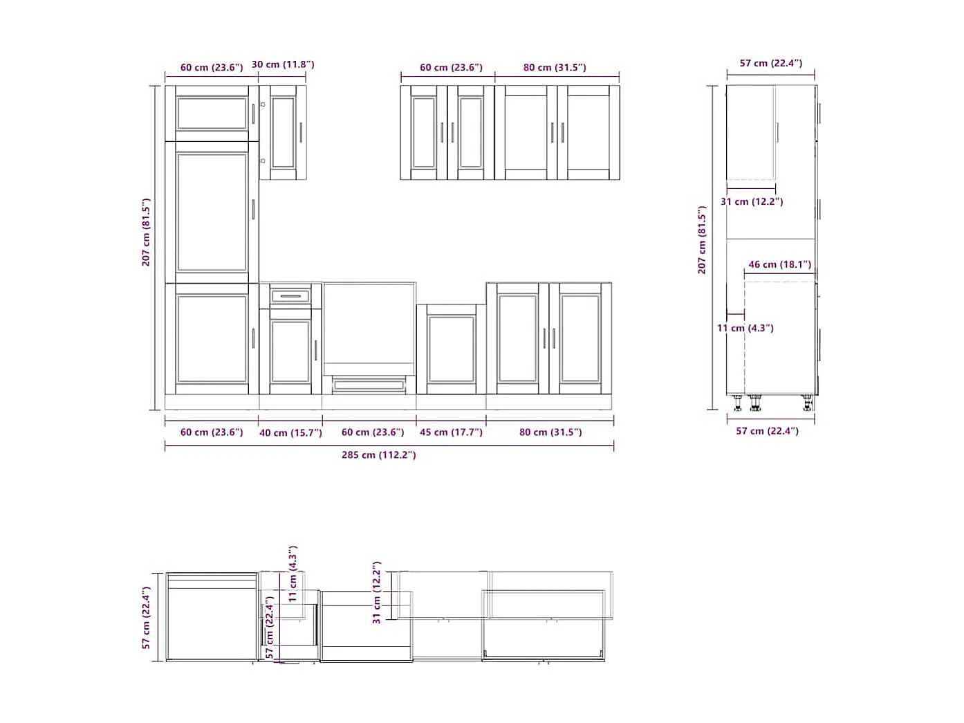 Ensemble de 8 meubles de cuisine "Porto" en bois d'ingénierie blanc