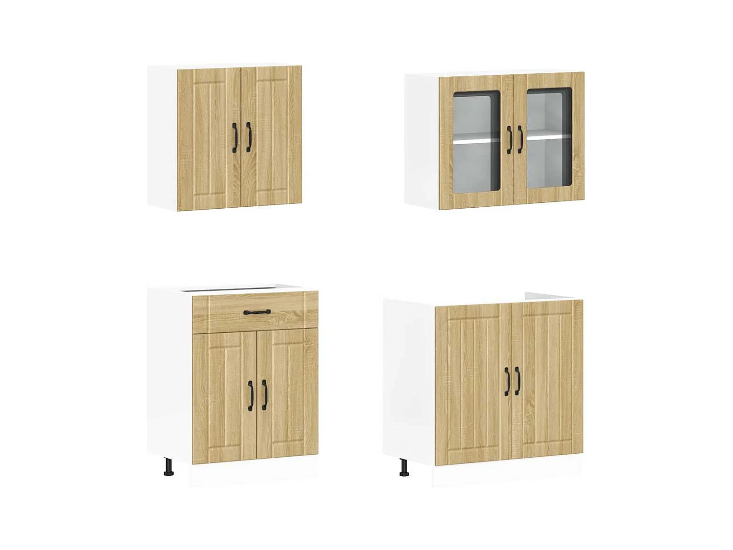 4-delige Keukenkastenset Lucca bewerkt hout sonoma eikenkleur
