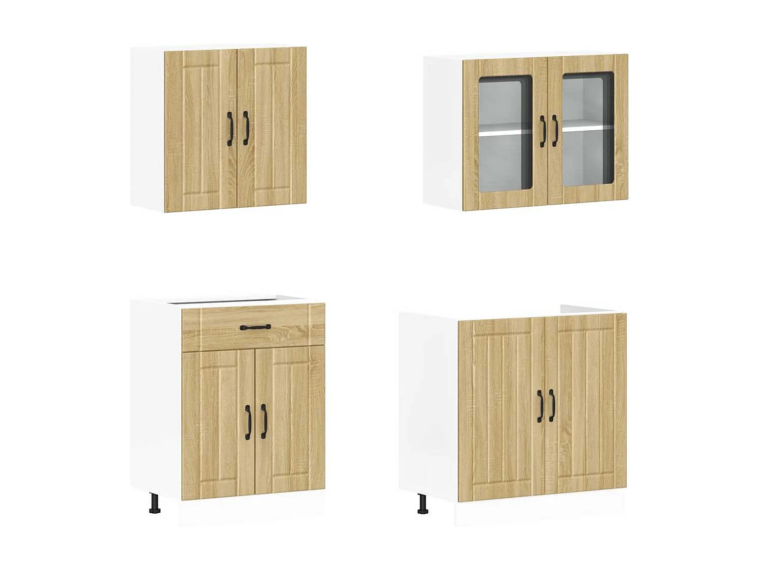 4-delige Keukenkastenset Lucca bewerkt hout sonoma eikenkleur
