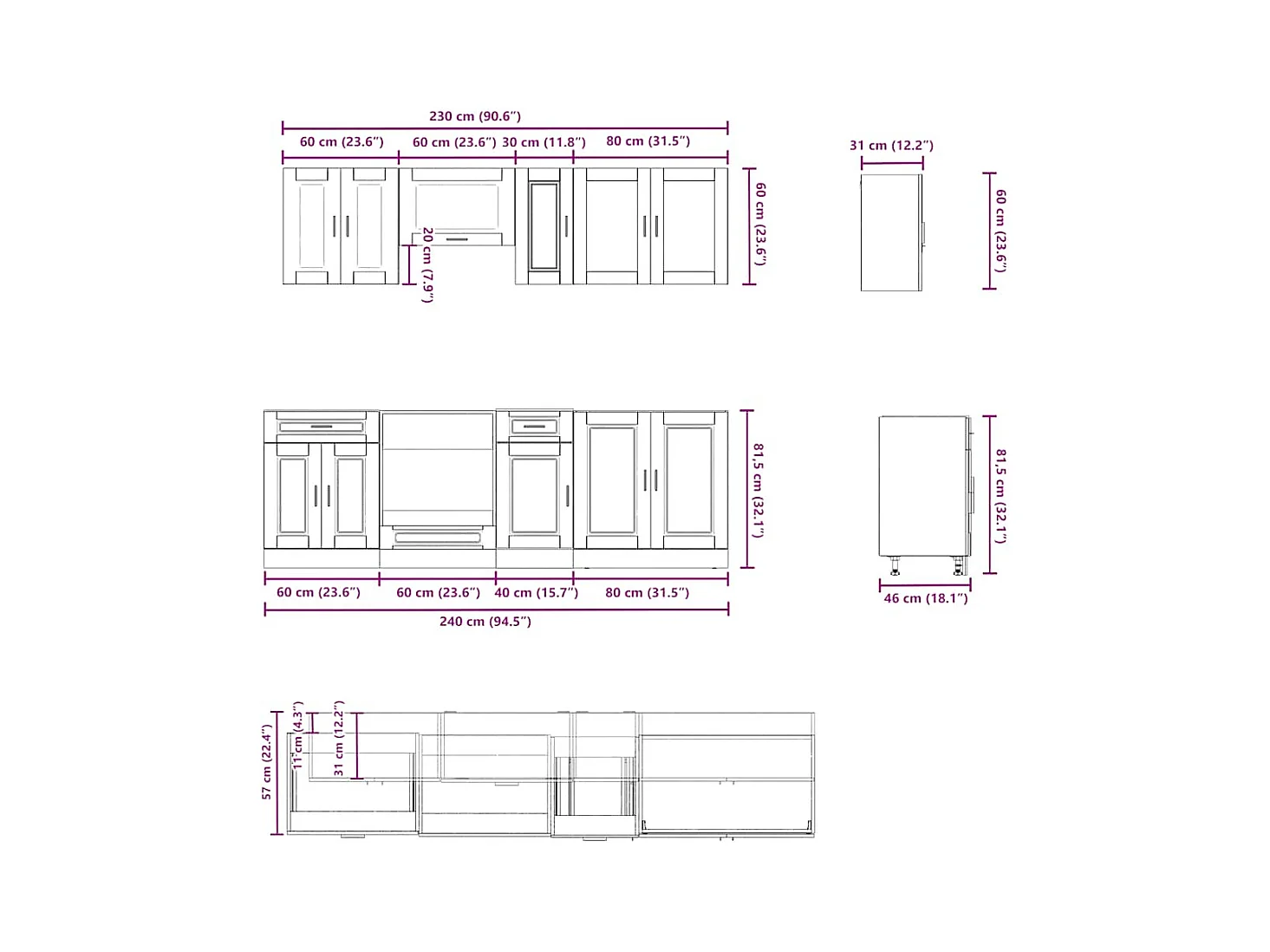 8 peças armário de cozinha conjunto Kalmar branco