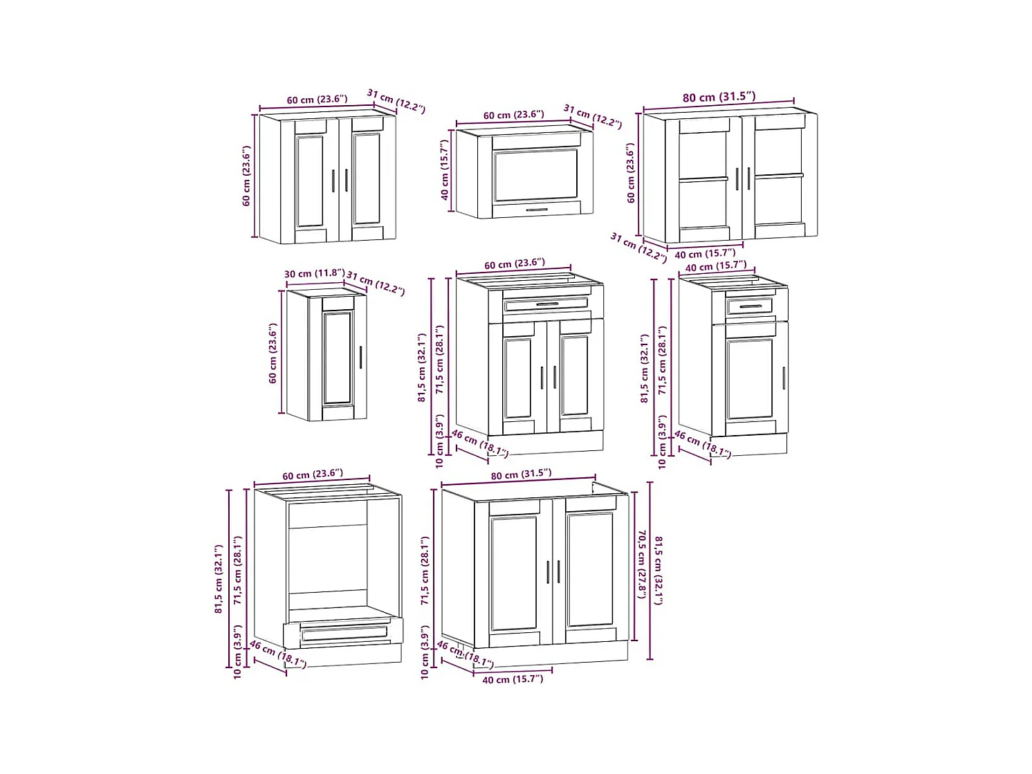 8 peças armário de cozinha conjunto Kalmar branco