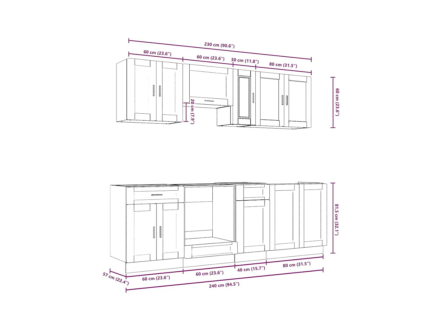 8 peças armário de cozinha conjunto Kalmar branco