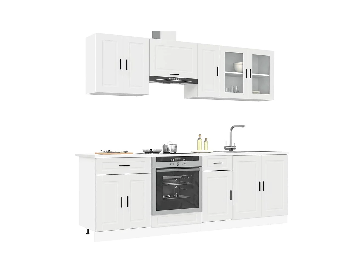Ensemble de 8 meubles de cuisine "Porto" en bois d'ingénierie blanc