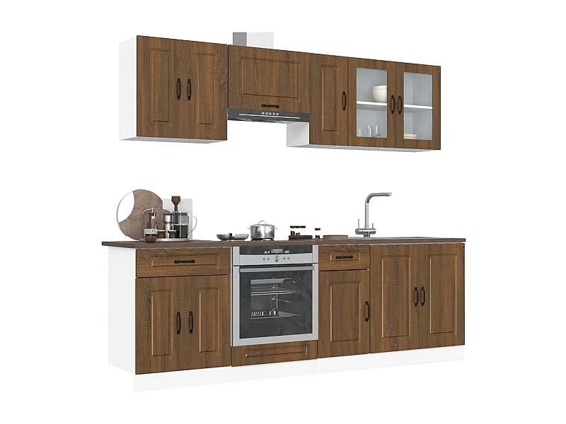 8 peças armário de cozinha conjunto Kalmar carvalho castanho