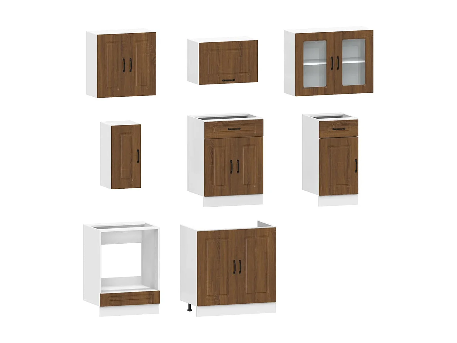 8 peças armário de cozinha conjunto Kalmar carvalho castanho