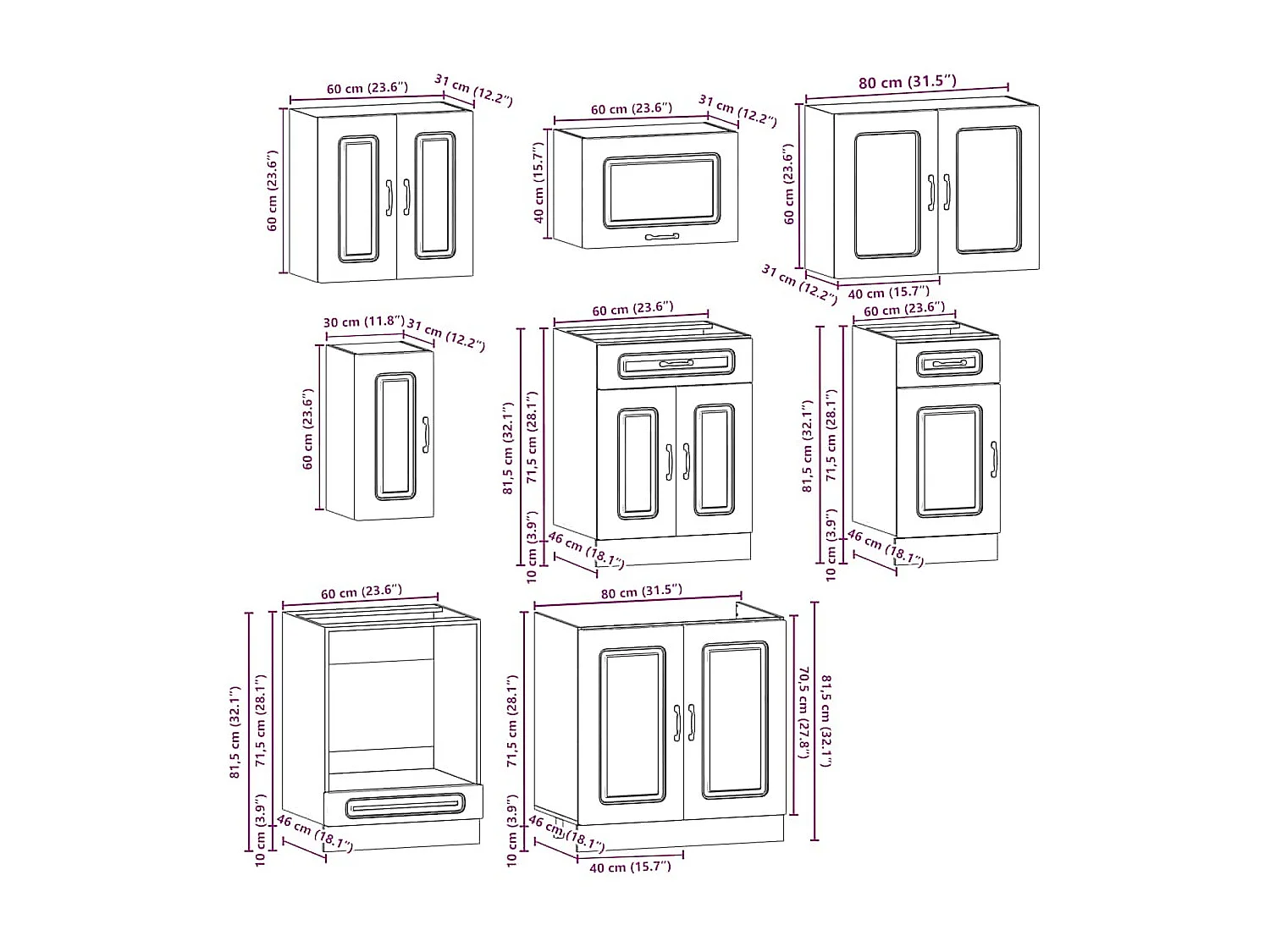 8 peças armário de cozinha conjunto Kalmar carvalho castanho