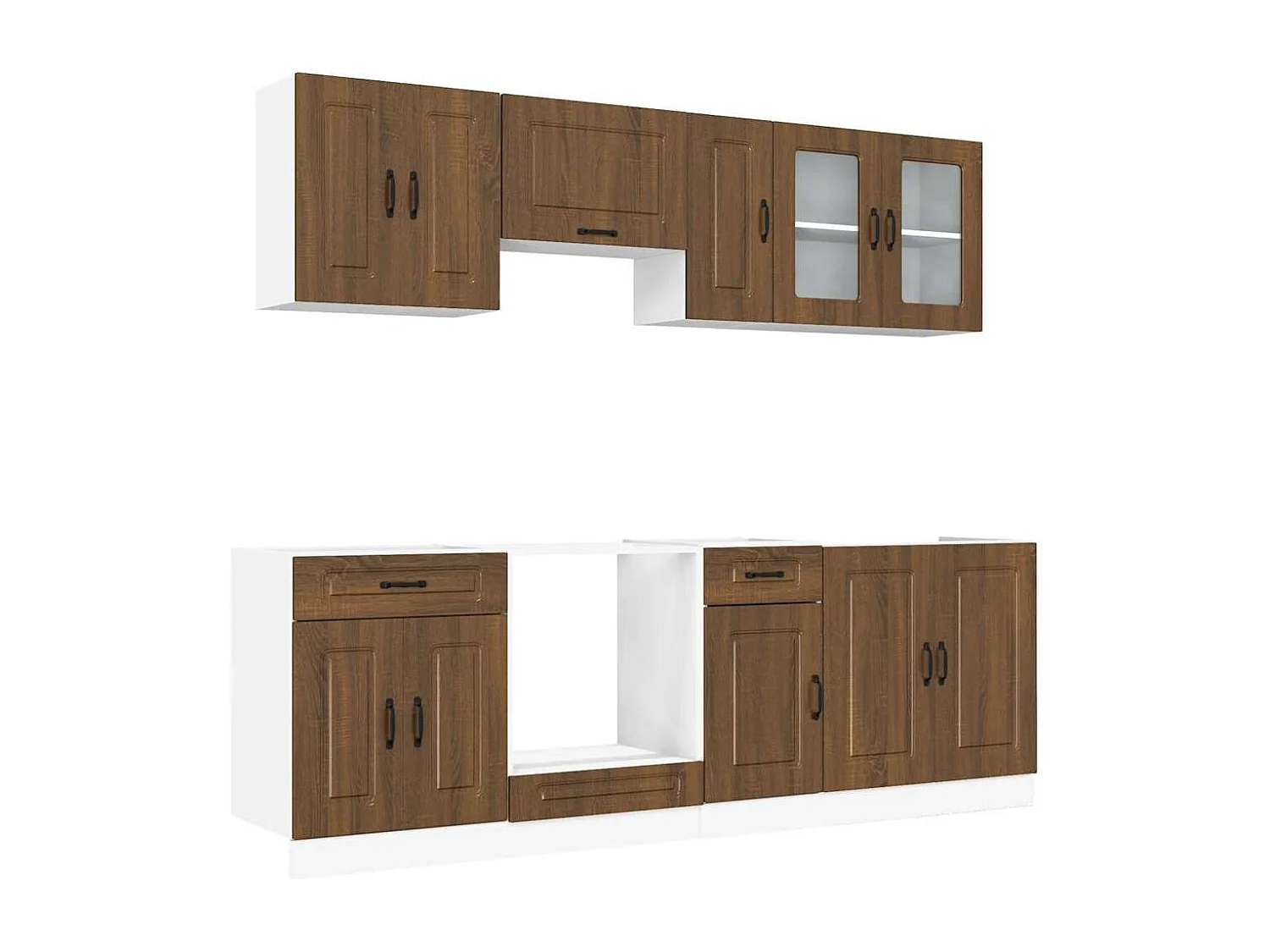 Ensemble de 8 meubles de cuisine en bois d'ingénierie "Kalmar" en chêne brun