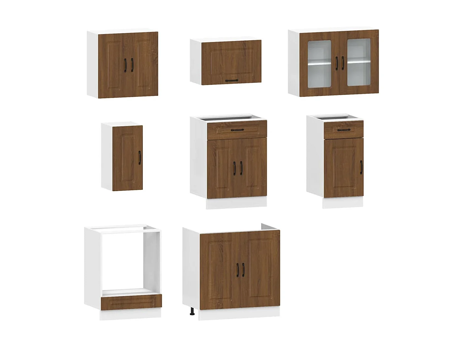 Ensemble de 8 meubles de cuisine en bois d'ingénierie "Kalmar" en chêne brun