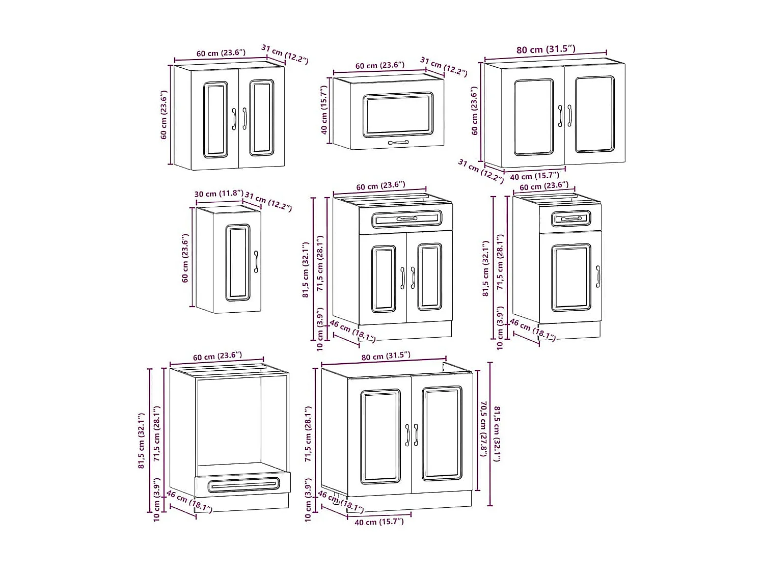 Ensemble de 8 meubles de cuisine en bois d'ingénierie "Kalmar" en chêne brun