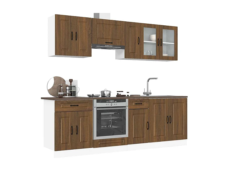 8 peças armário de cozinha conjunto Kalmar carvalho castanho