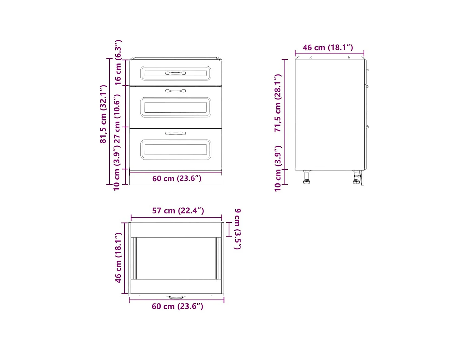 Armário de cozinha "Kalmar" em madeira de engenharia branca brilhante