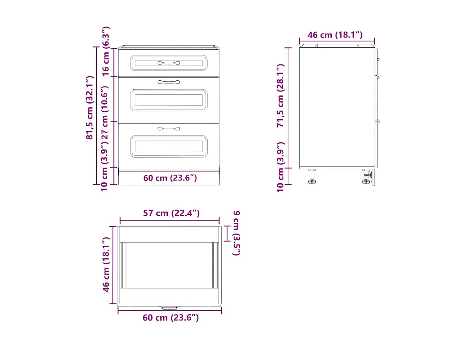 Armário de cozinha "Kalmar" em madeira de engenharia branca brilhante