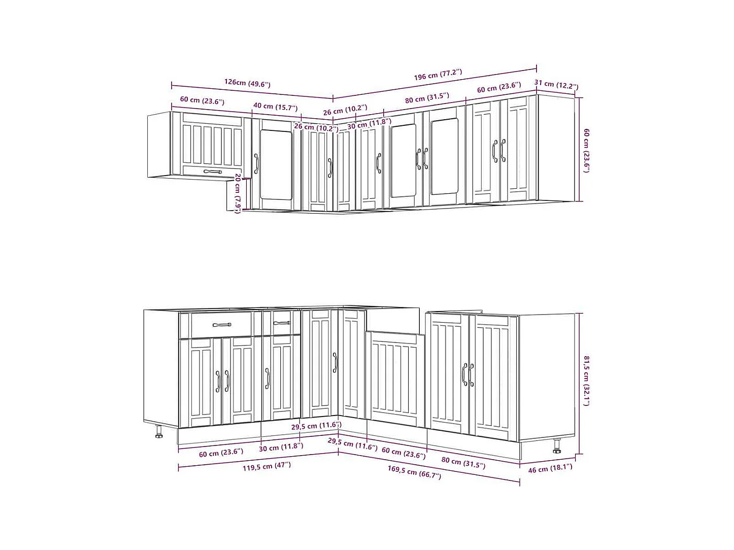 11-delige Keukenkastenset Lucca bewerkt hout wit