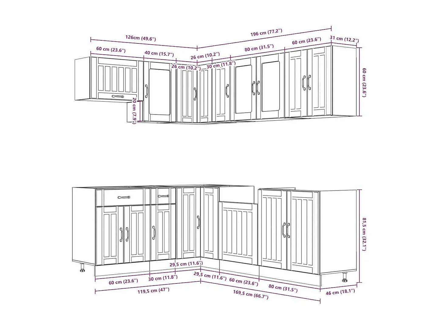 11 peças armário de cozinha conjunto Lucca branco