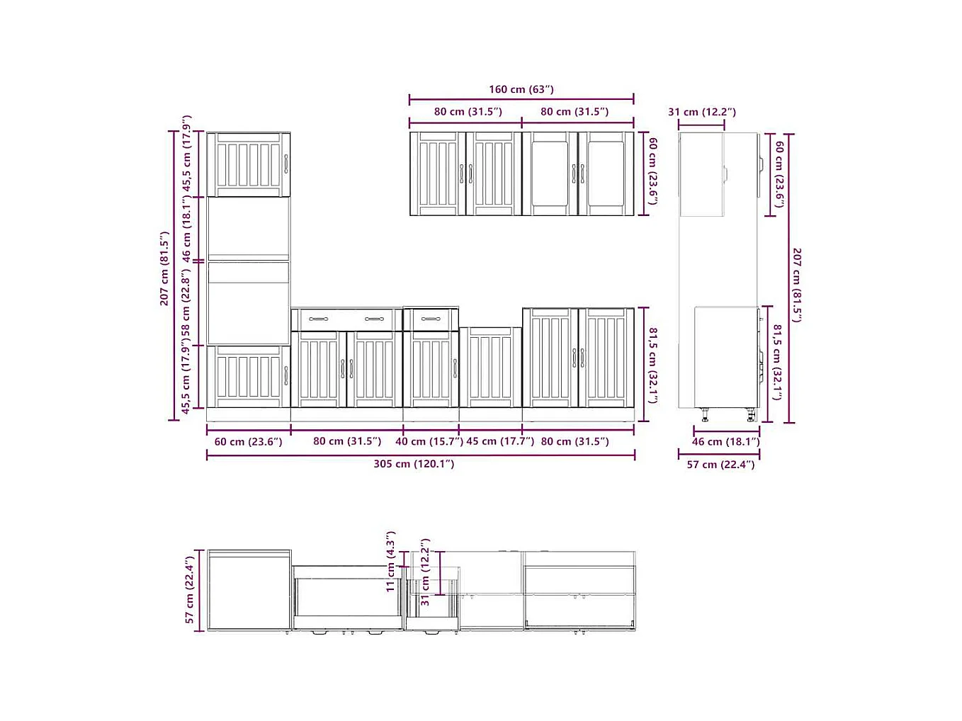7-delige Keukenkastenset Lucca bewerkt hout sonoma eikenkleur