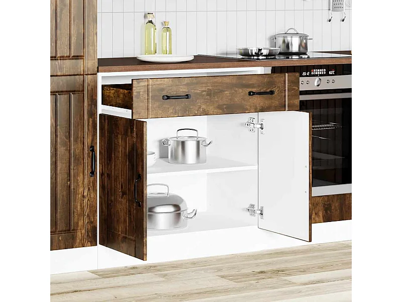 Keuken onderkast Lucca bewerkt hout gerookt eikenkleurig