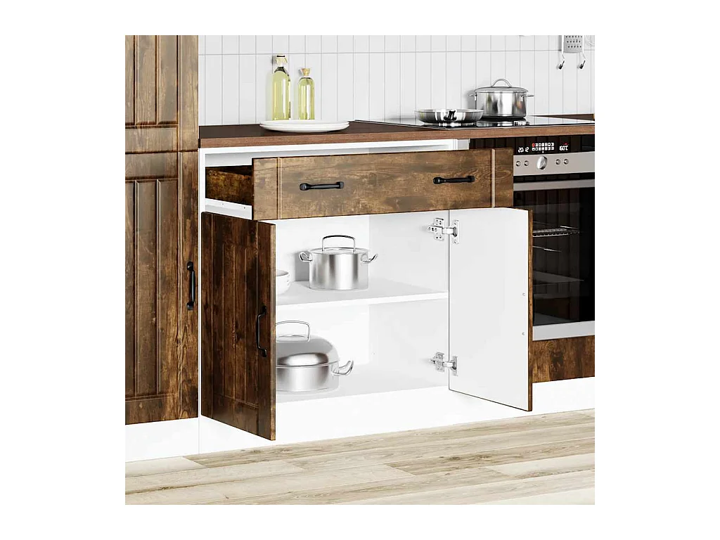 Keuken onderkast Lucca bewerkt hout gerookt eikenkleurig