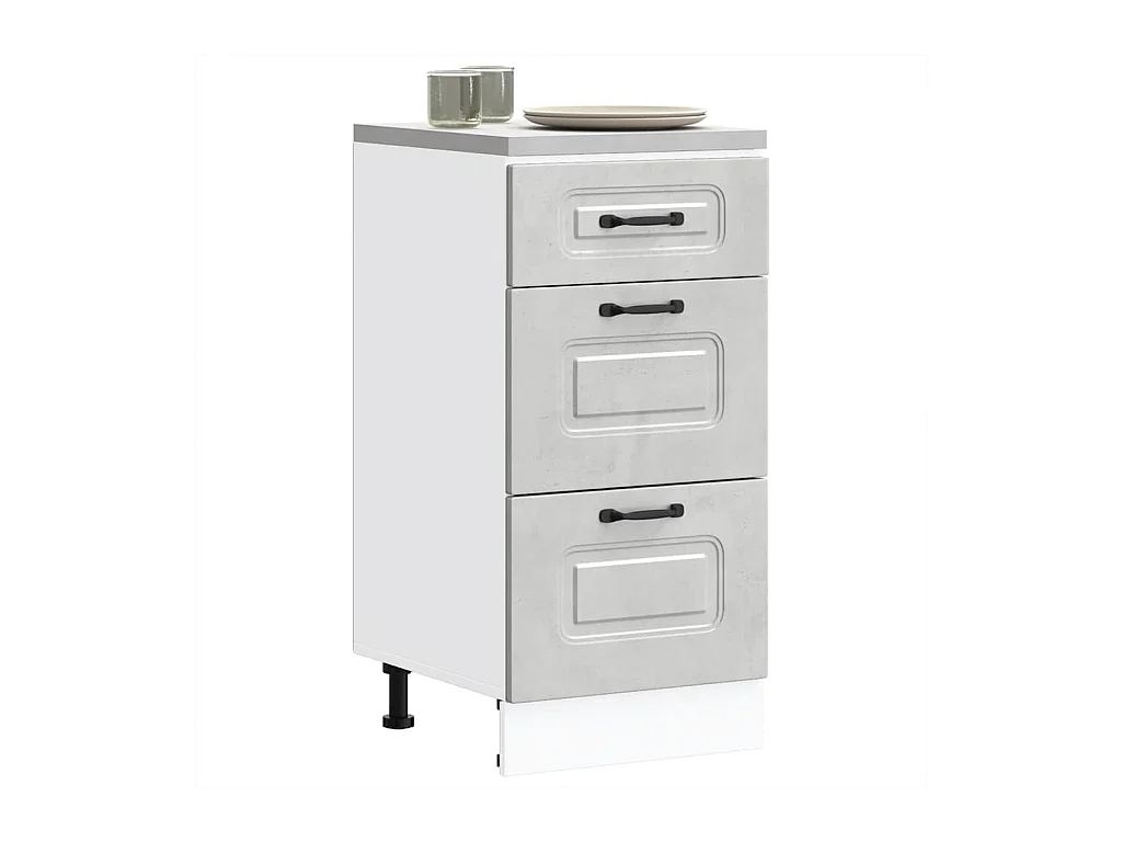 Armoire de cuisine Kalmar gris béton bois d'ingénierie