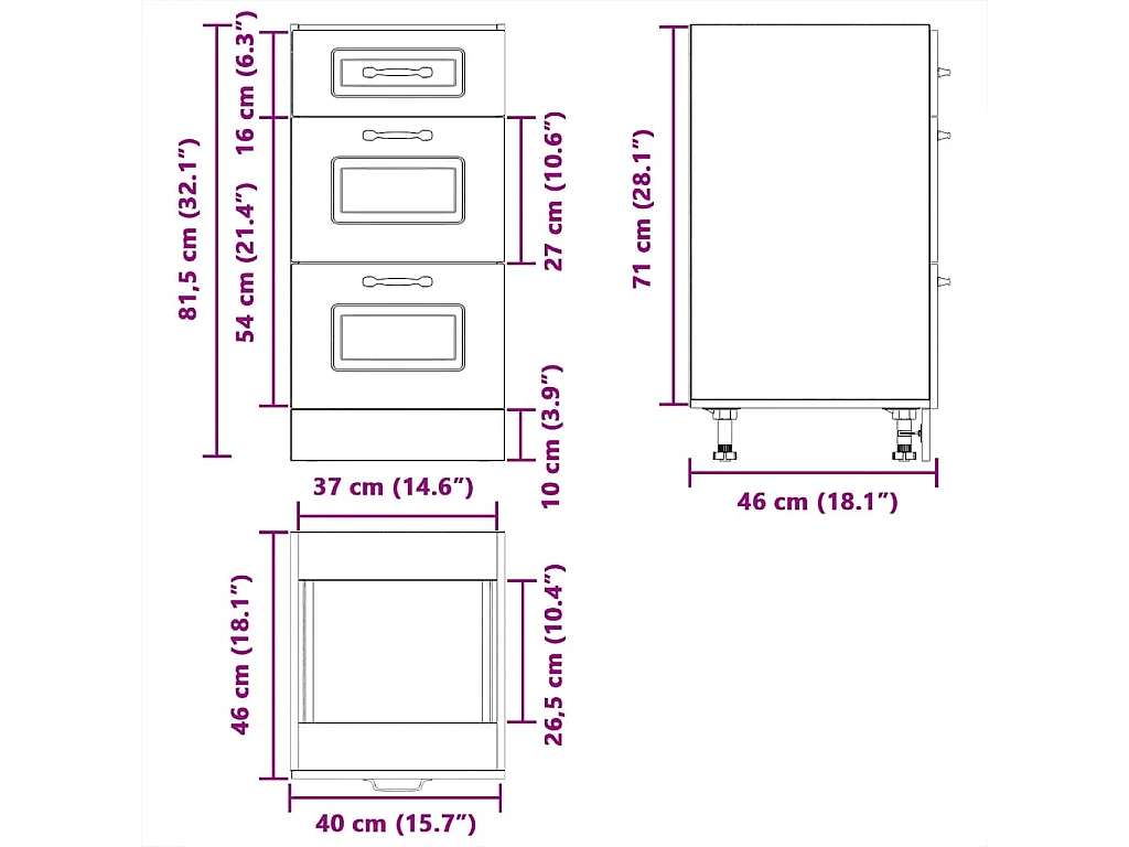 Mueble bajo de cocina Kalmar madera de ingeniería gris hormigón
