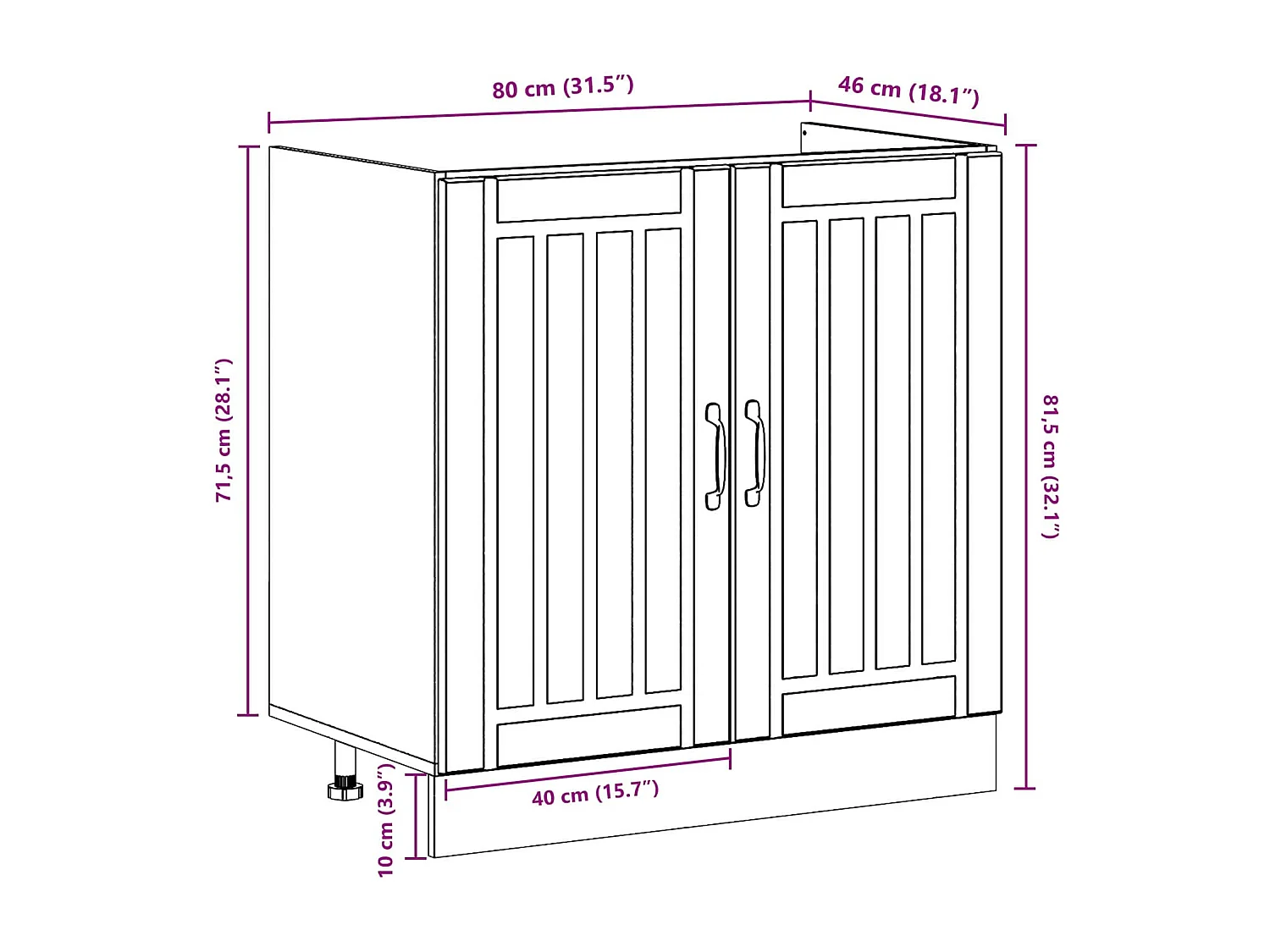 Armoire de cuisine avec stockage Lucca Noir 80 x 46 x 81,5 cm