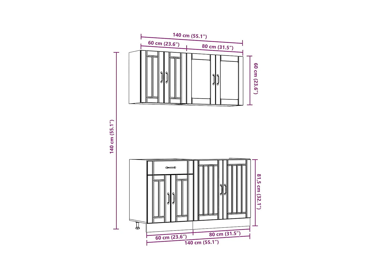 Set Mobili da Cucina 4 pz Lucca Bianchi Legno Multistrato