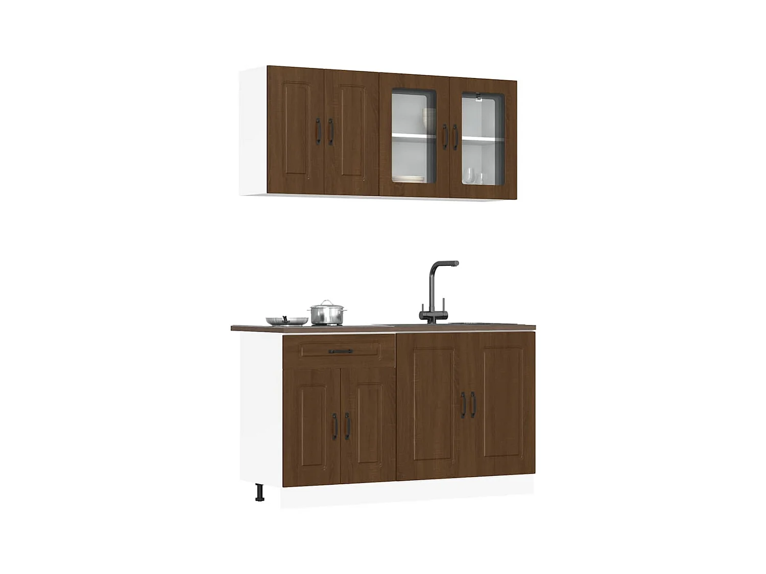 4-delige Keukenkastenset Kalmar bewerkt hout bruin eikenkleur