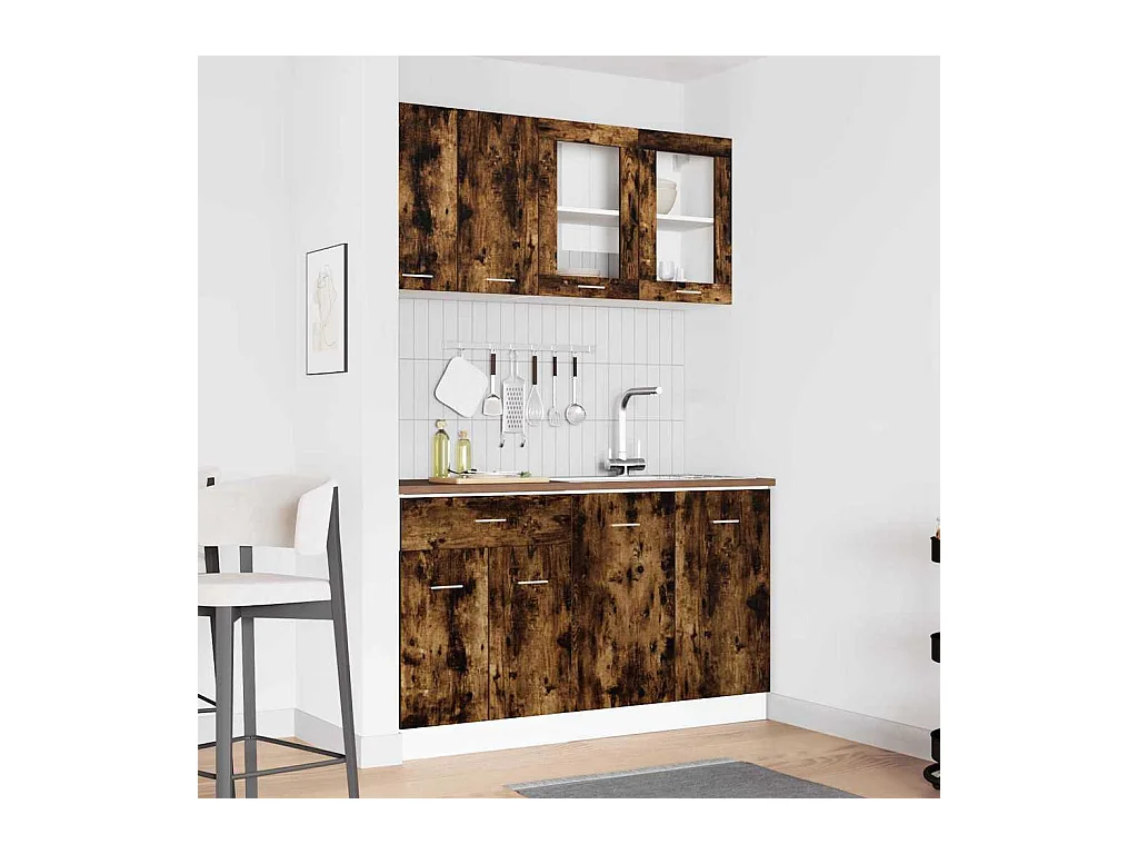 Ensemble de meubles de cuisine avec porte Lyon 4 pcs Chêne fumé